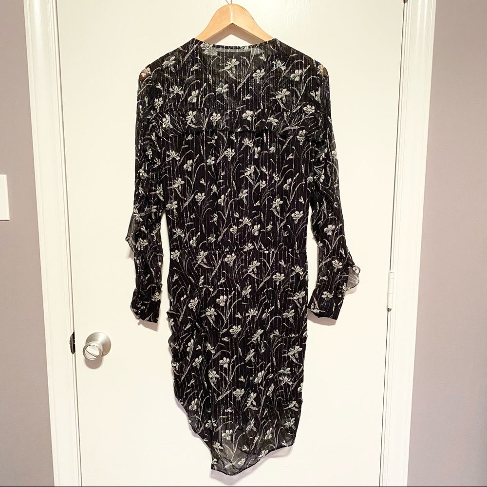 Veronica Beard Fitzgerald Black Metallic Ruched Floral Silk Mini Dress - Picture 5 of 14